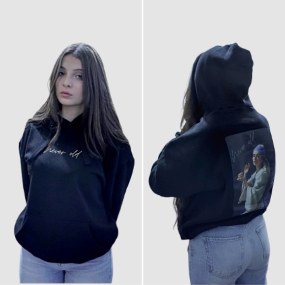 Never Old Girl with a Burger Graphic Hoodie Sweatshirt Black, NWT- Size Medium - Picture 7 of 8